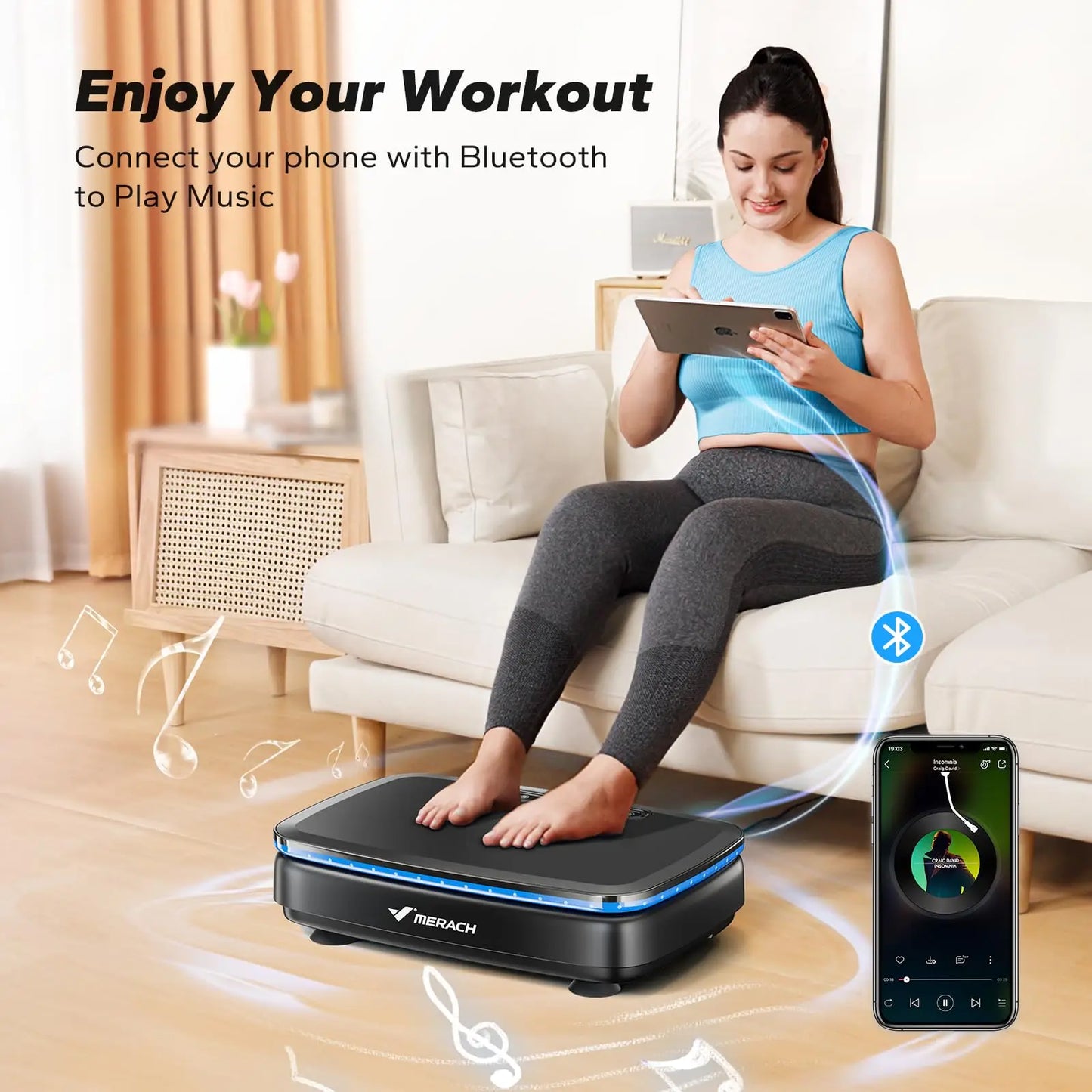 MERACH Vibration Plate Exercise Machine with Light Whole Body Workout Power Vibrate Platform for Lymphatic Drainage