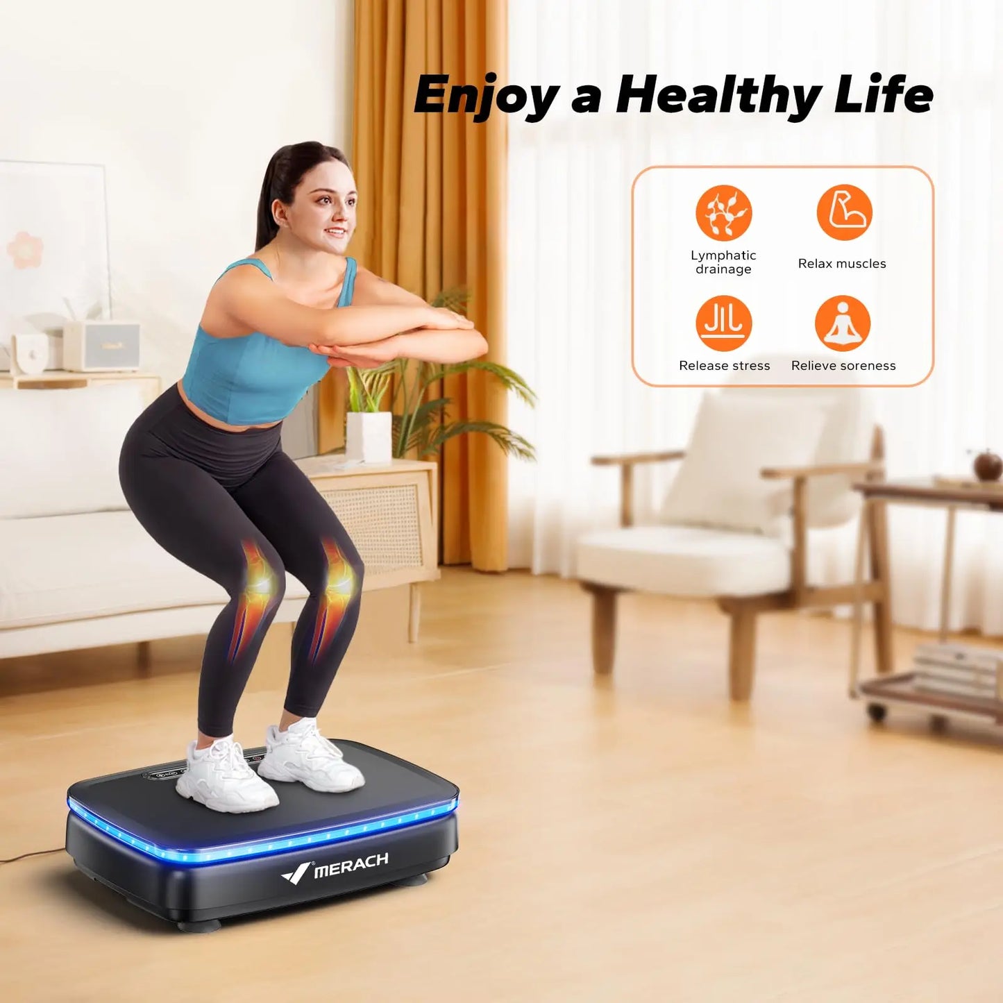 MERACH Vibration Plate Exercise Machine with Light Whole Body Workout Power Vibrate Platform for Lymphatic Drainage