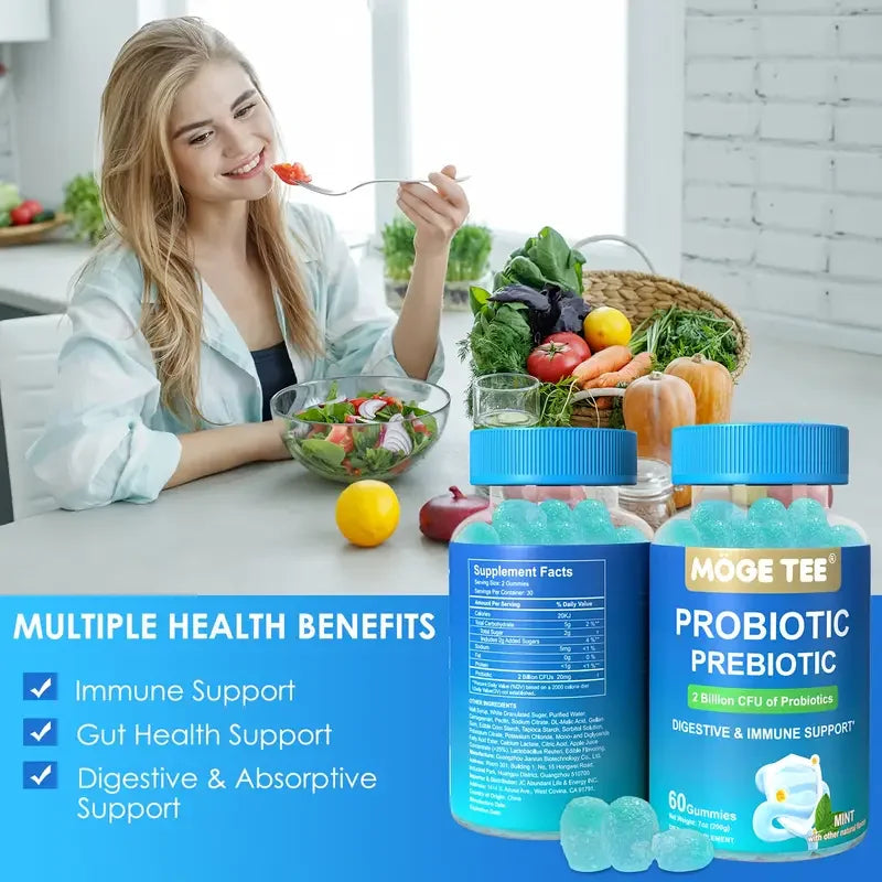 60 Count Probiotic Prebiotic Gummies - 2 Billion CFU Chewable Probiotics for Digestive & Immune Support 18 Mon