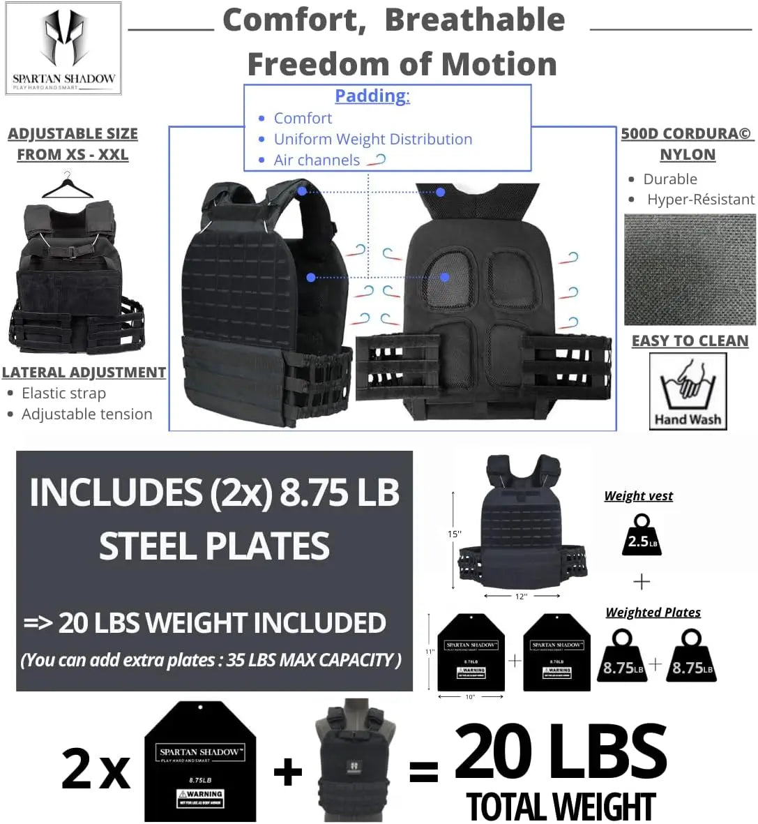 Adjustable Weighted Vest Men,20lb Weight Vest,Fitness Training vest, Workout vest Endurance Training,Weight Vest for men workout