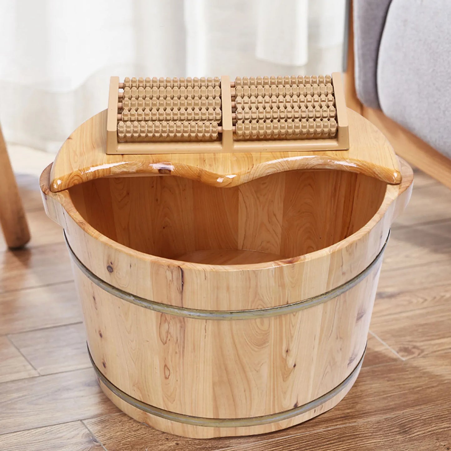 Wooden Health Foot Bath Basin Massage Barrel Feet Spa Soak Bucket Roller