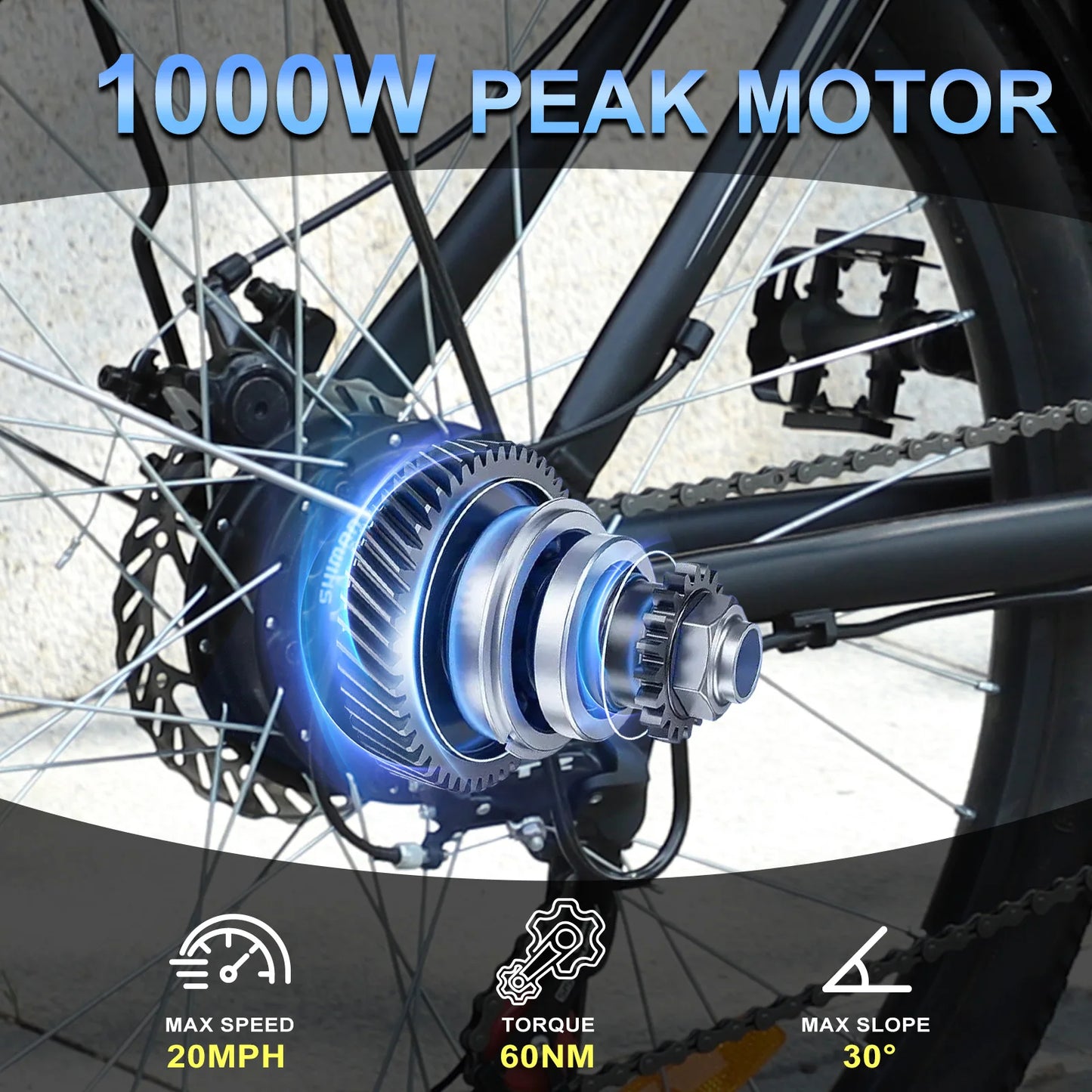 1000W Peak 48V Electric Bike for Adults, 26 inch Electric Mountain Bike with Removable Battery,Up to 50Miles Range 20 MPH