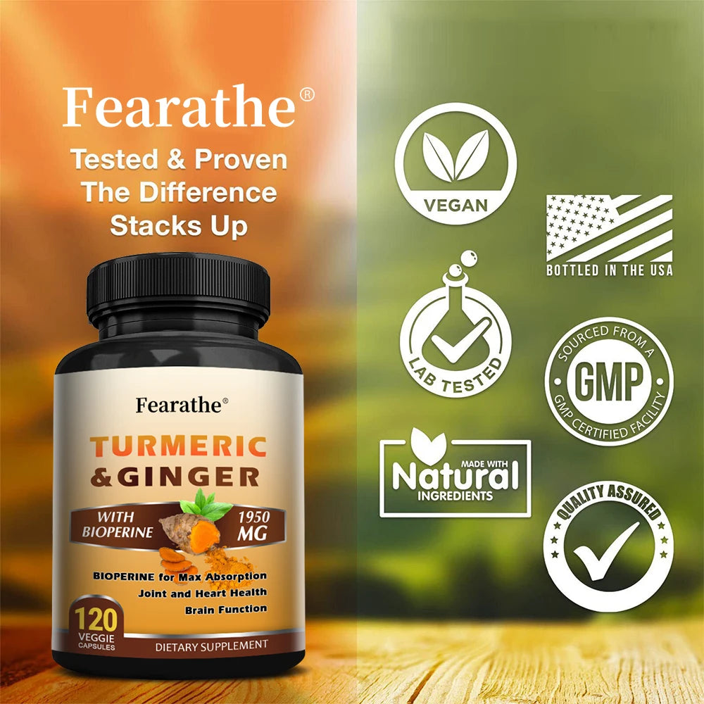 Turmeric Ginger Capsules with BioPerine 1950 Mg for Joint and Heart Support