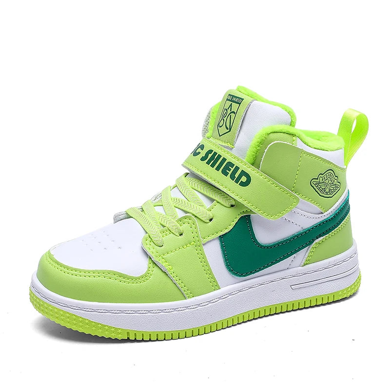 Children's Sports Shoes 2024 Autumn New Fashion and Fashionable Casual Shoes Soft Sole Anti Slip High Top Trend Board Shoes
