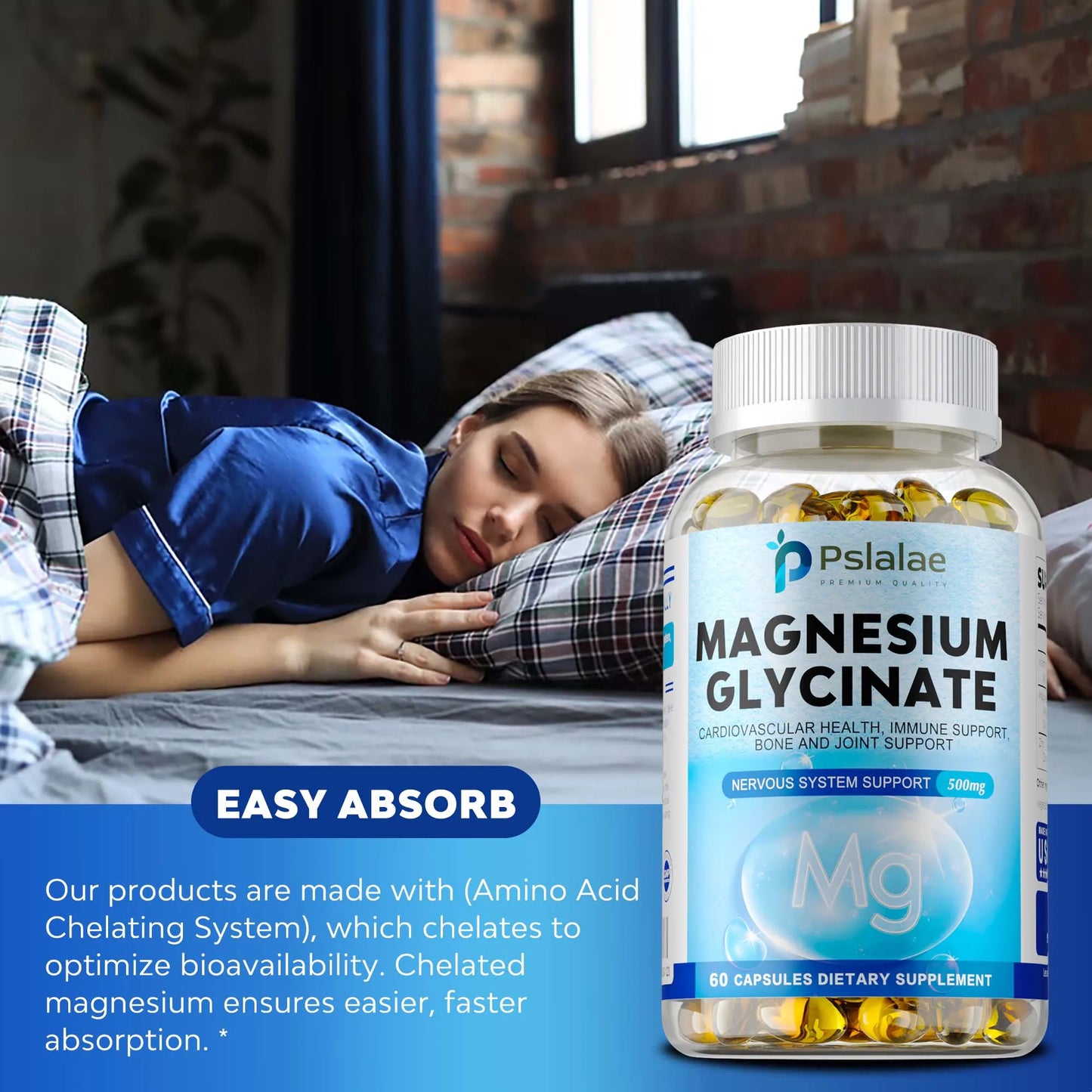Magnesium Glycinate - Support Brain Nerve Health Support Cardiovascular Function,Protect Joints and Relax Muscle - 60 Capsules