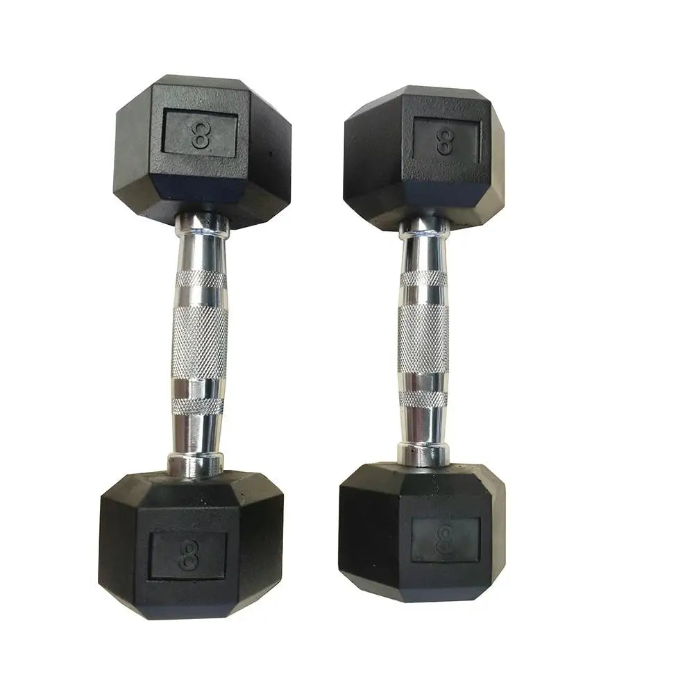 8LB Rubber Coated Solid Cast Iron Dumbbells Set 2 Pieces with Chrome Handle Hexagon Design