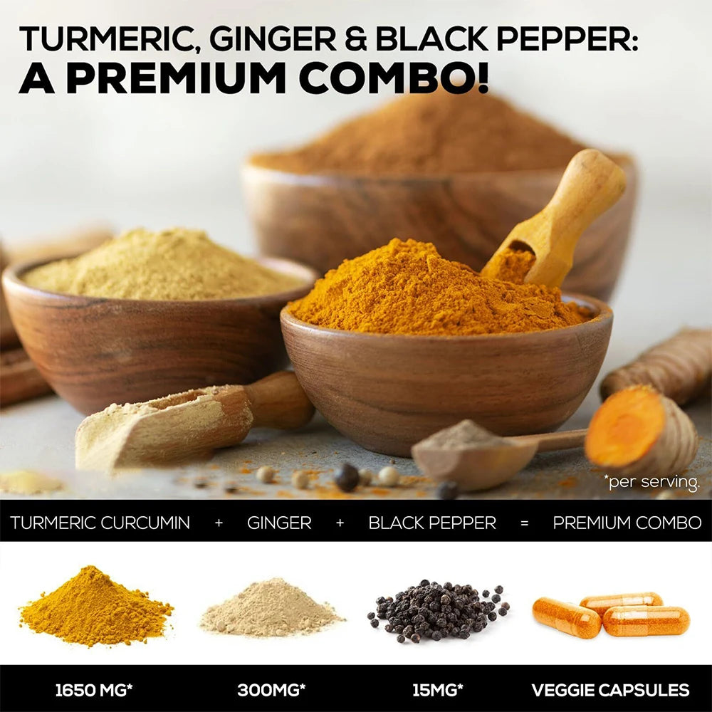 Turmeric Ginger Capsules with BioPerine 1950 Mg for Joint and Heart Support