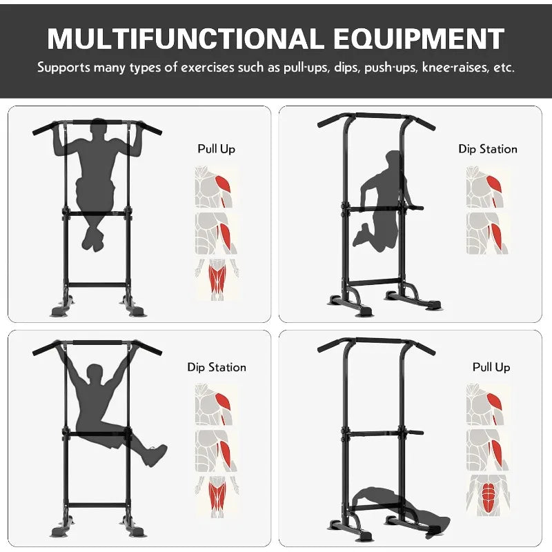 soges Power Tower Pull Up Bar Station, Free Standing Pull Up Rack Dip Station for Home Gym, Height Adjustable Home Strength