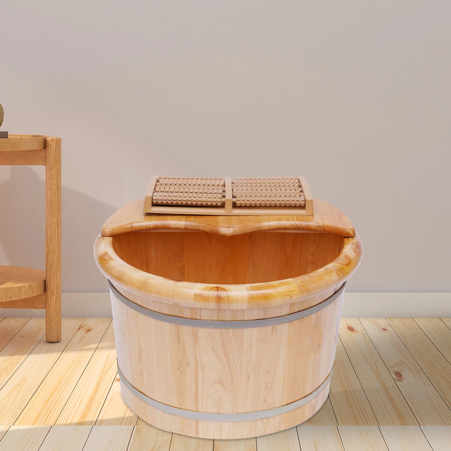 Wooden Health Foot Bath Basin Massage Barrel Feet Spa Soak Bucket Roller