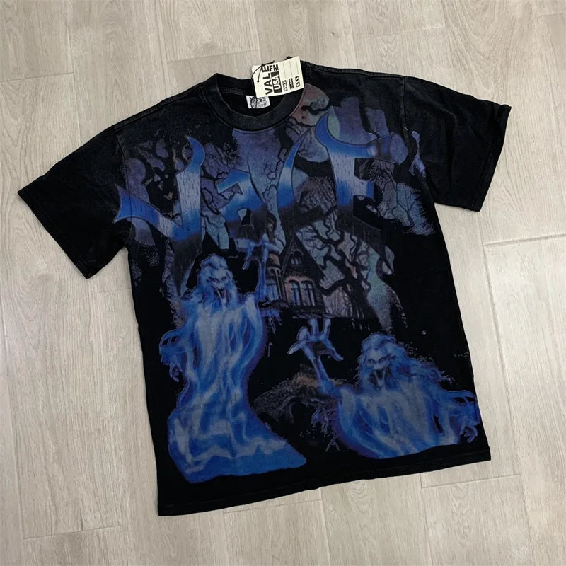 25SS Summer New VALLEY T-Shirts American Washed Pure Cotton Vale Hot Drill Letter Short Sleeve