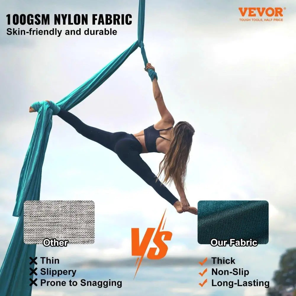 8.7 Yards Aerial Silk Yoga Swing Kit - 100gsm Nylon Hammock with Rigging Hardware & Setup Guide for all Levels Fitness, Green