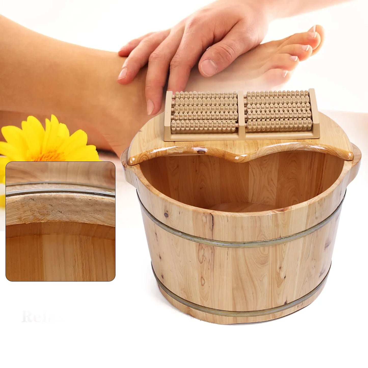 Wooden Health Foot Bath Basin Massage Barrel Feet Spa Soak Bucket Roller