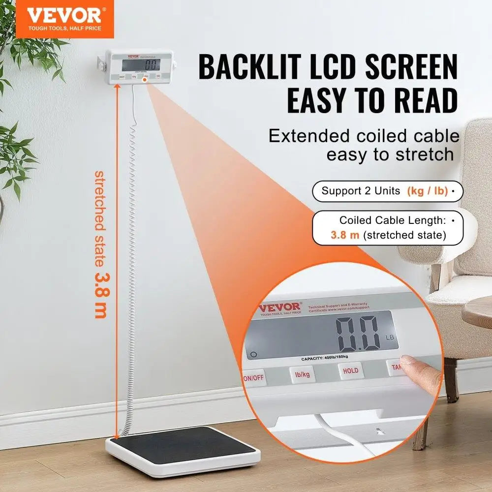 Digital Portable Medical Weight Scale with Anti-Slip Mat Maximum Capacity 400LBS for Physicians and Home Use