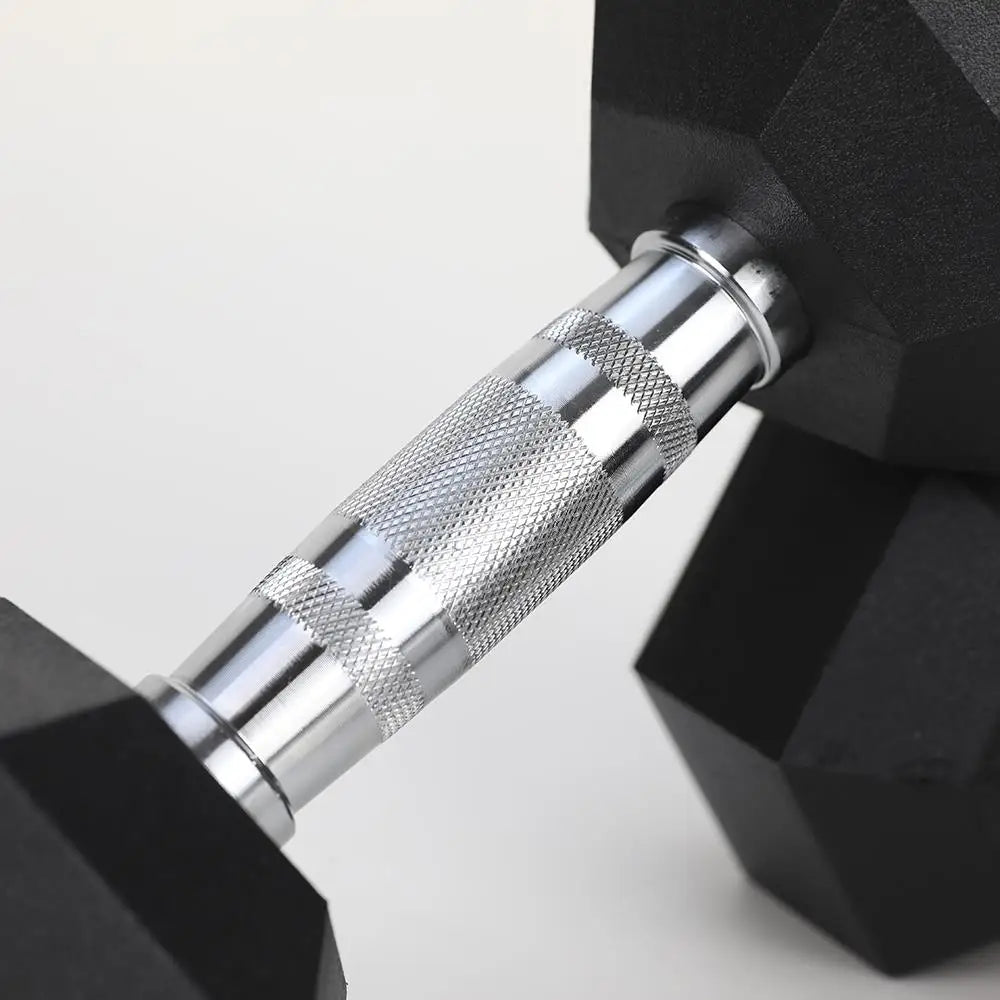 8LB Rubber Coated Solid Cast Iron Dumbbells Set 2 Pieces with Chrome Handle Hexagon Design