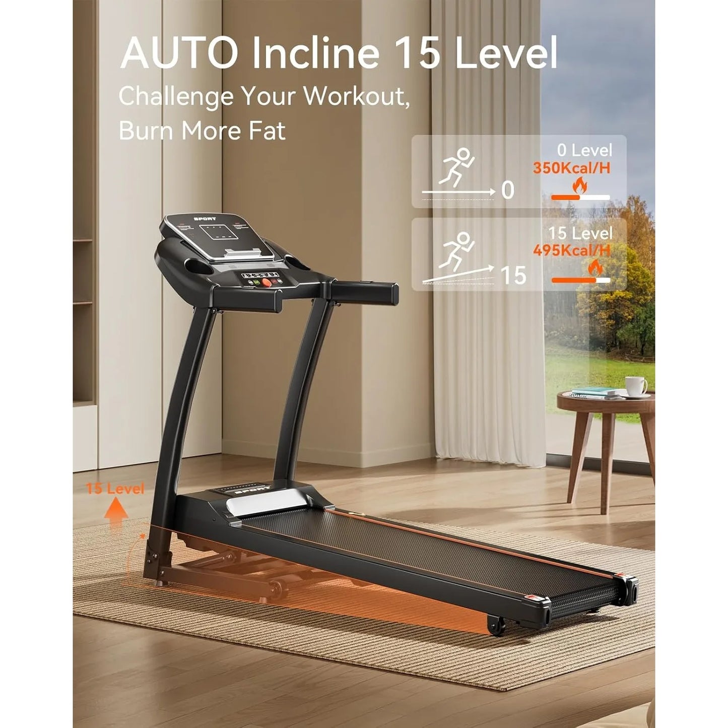 Treadmill for Home, 3.0 HP Treadmill with Incline, Heart Rate Sensors, Digital Display for Walking, Running, and Indoor Fitness