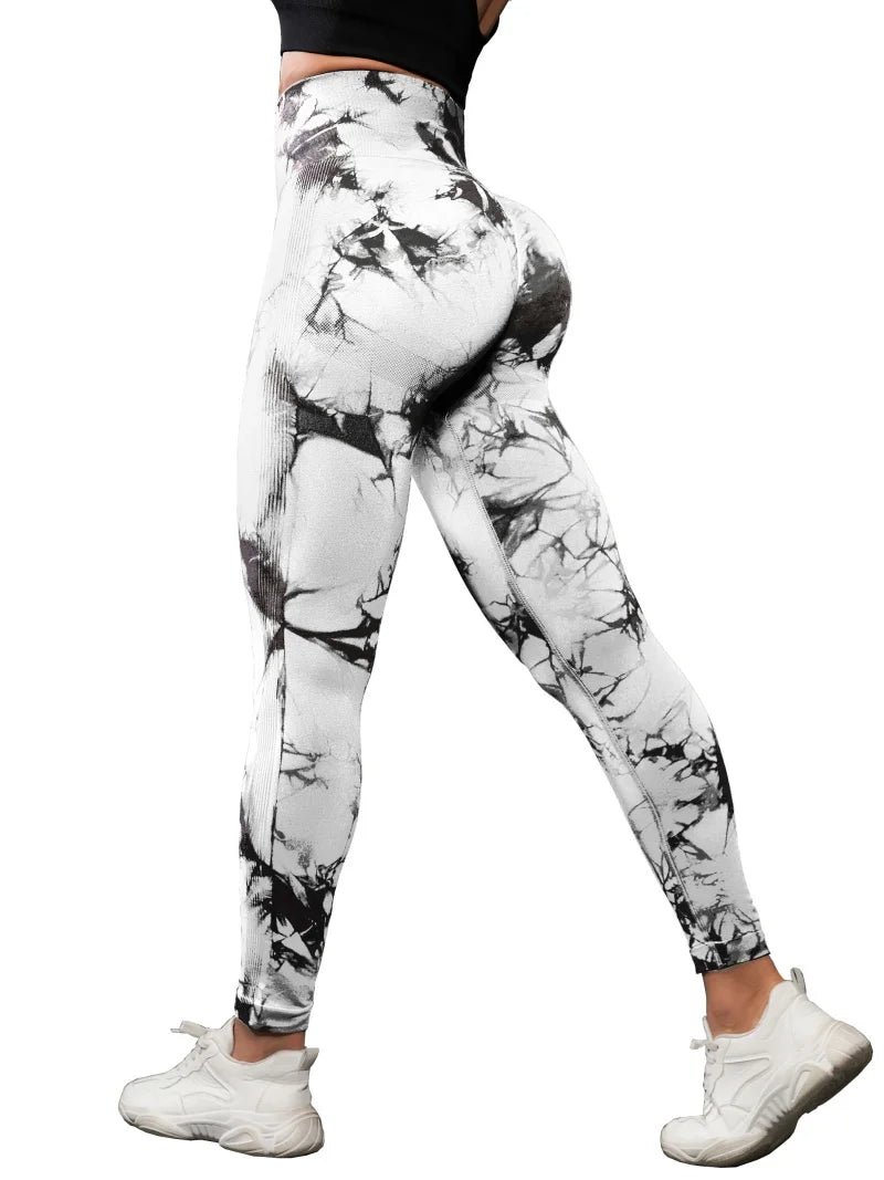 3 Piece Workout Leggings Sets for Women High Waisted Tie Dye Gym Scrunch Butt Lifting Seamless Yoga Leggings Athletic Pants