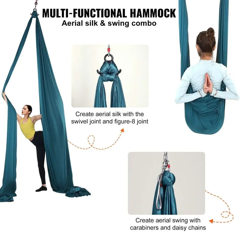 8.7 Yards Aerial Silk Yoga Swing Kit - 100gsm Nylon Hammock with Rigging Hardware & Setup Guide for all Levels Fitness, Green