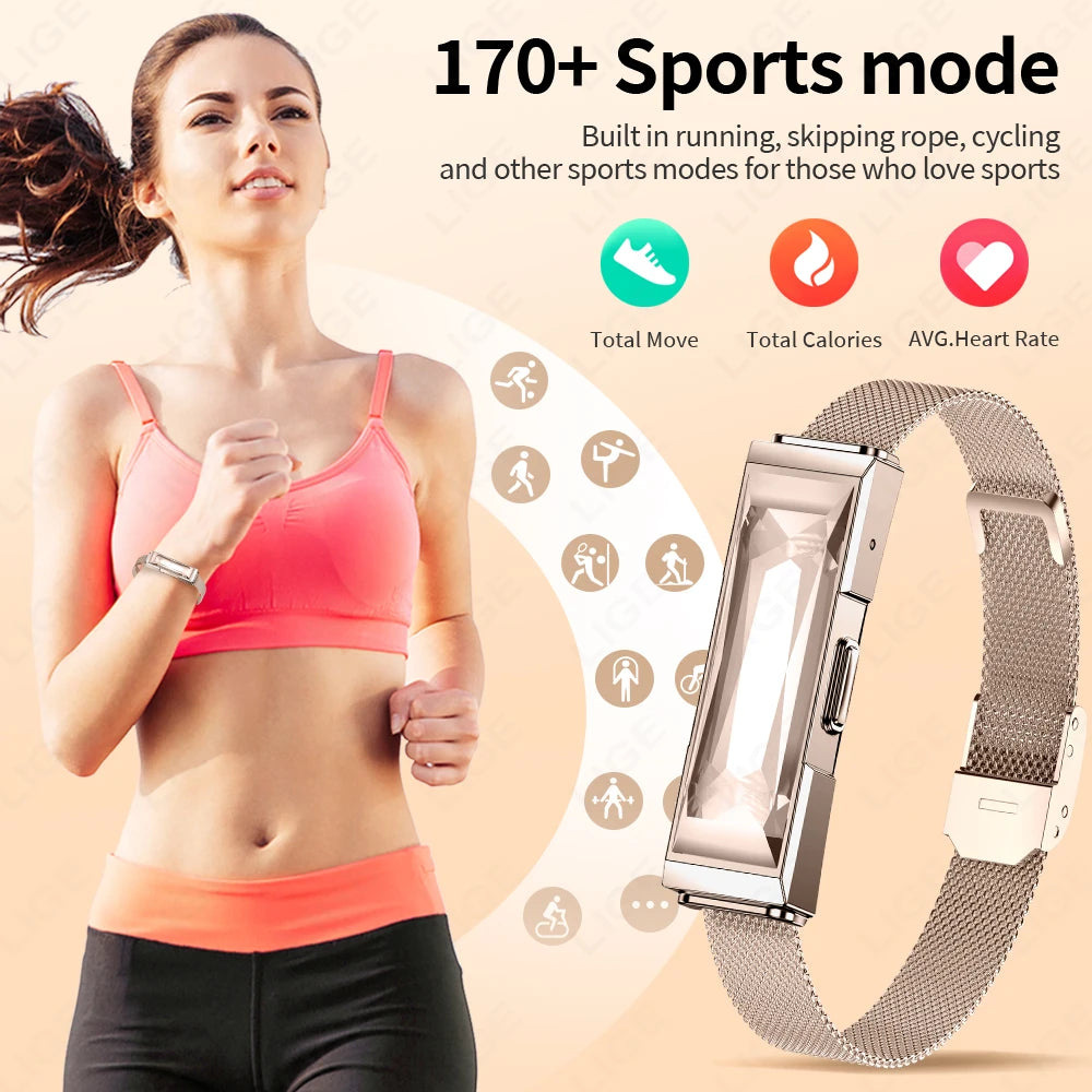 LIGE Luxury Crystal Smart Bracelet Men Women Waterproof Fitness Activity Tracker Heart Rate Sleep Monitor Pedometer Smart Watch