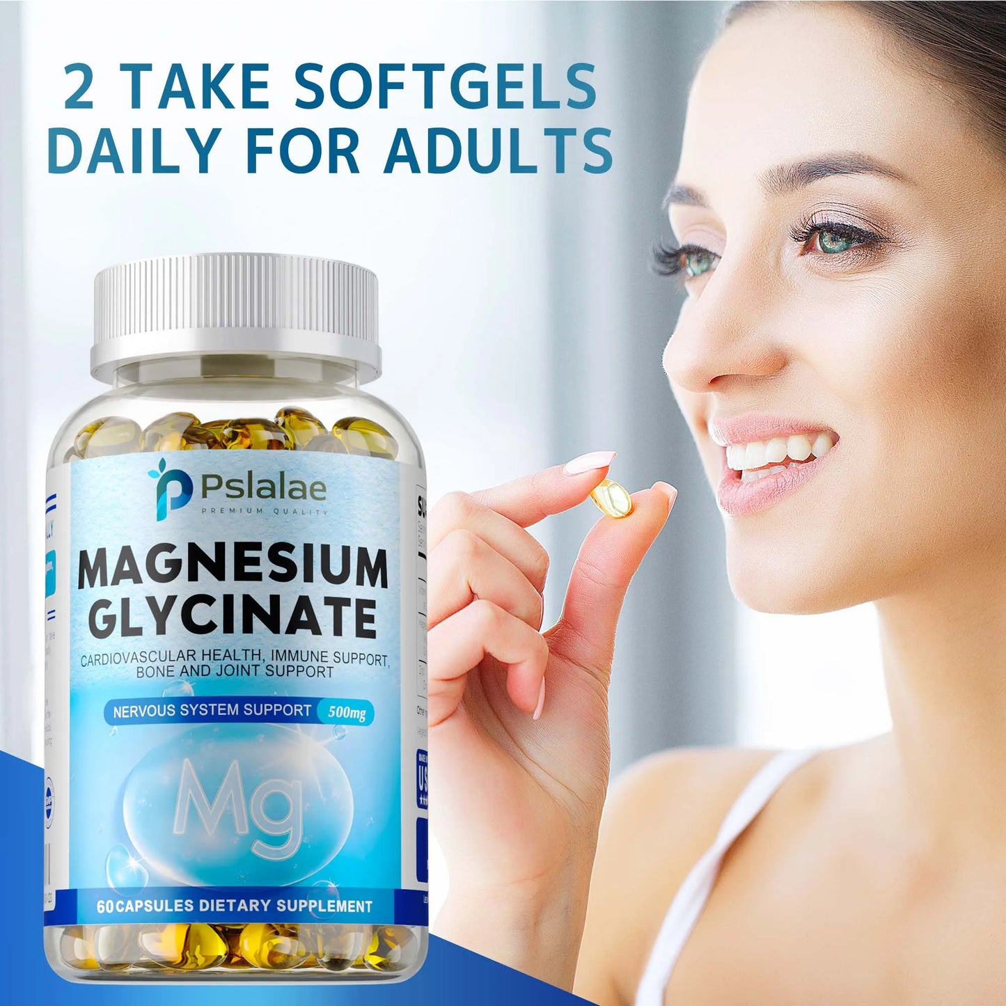 Magnesium Glycinate - Support Brain Nerve Health Support Cardiovascular Function,Protect Joints and Relax Muscle - 60 Capsules