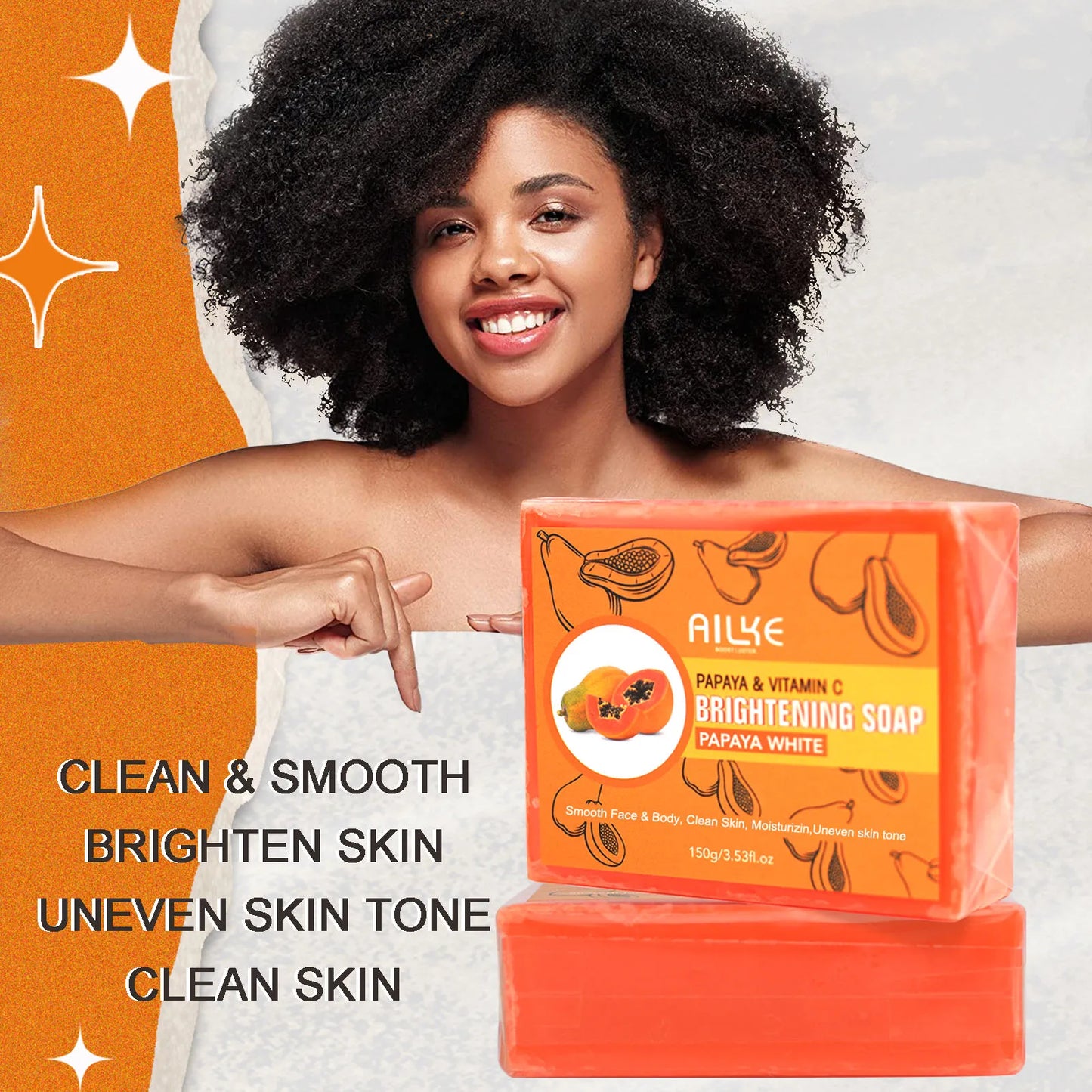 AILKE Skin Brightening Soap -Organic Papaya Soap For Radiant Skin, Clean Stains, Improves Dull Skin, For Face & Body & Hands