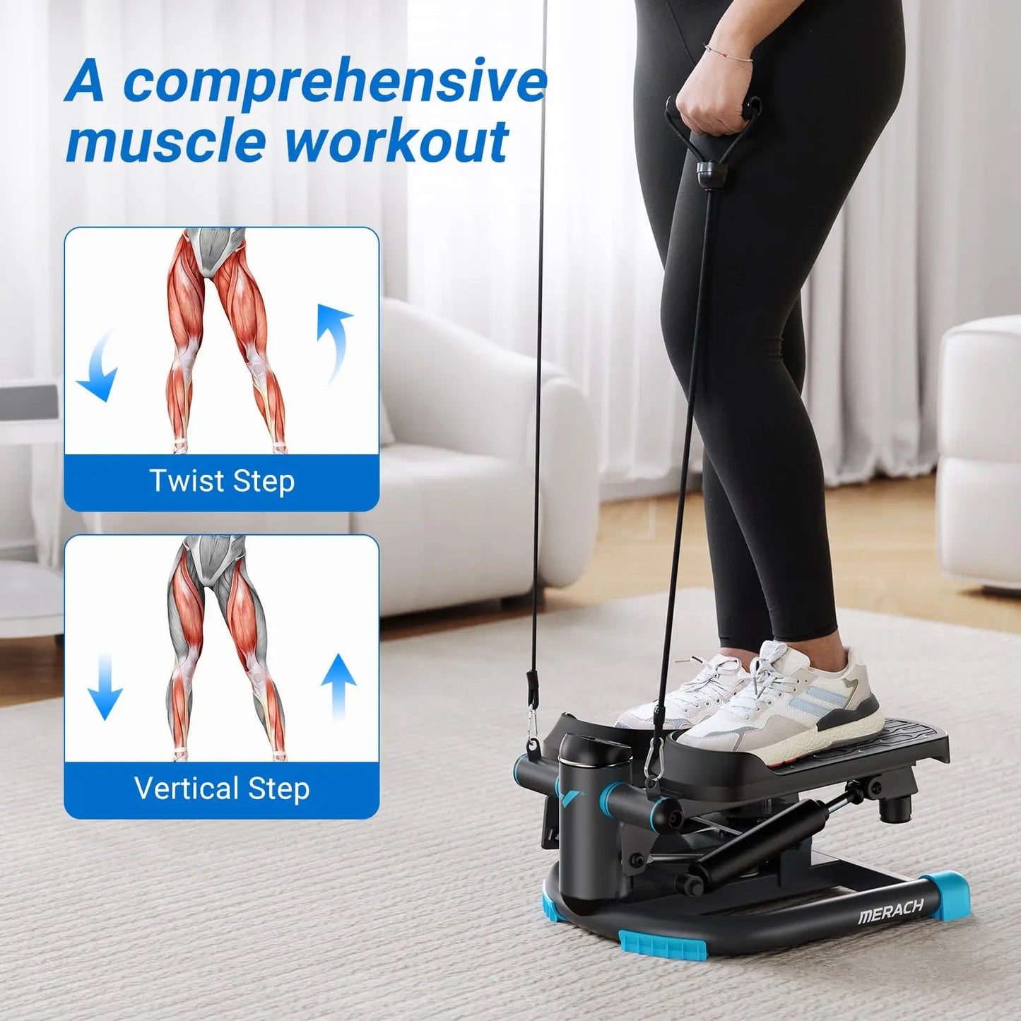 MERACH Stepper Upgrade Dual-Action Stepper 330LBS Capacity Exercise Equipment with Resistance Bands for Home or Gym Body Workout