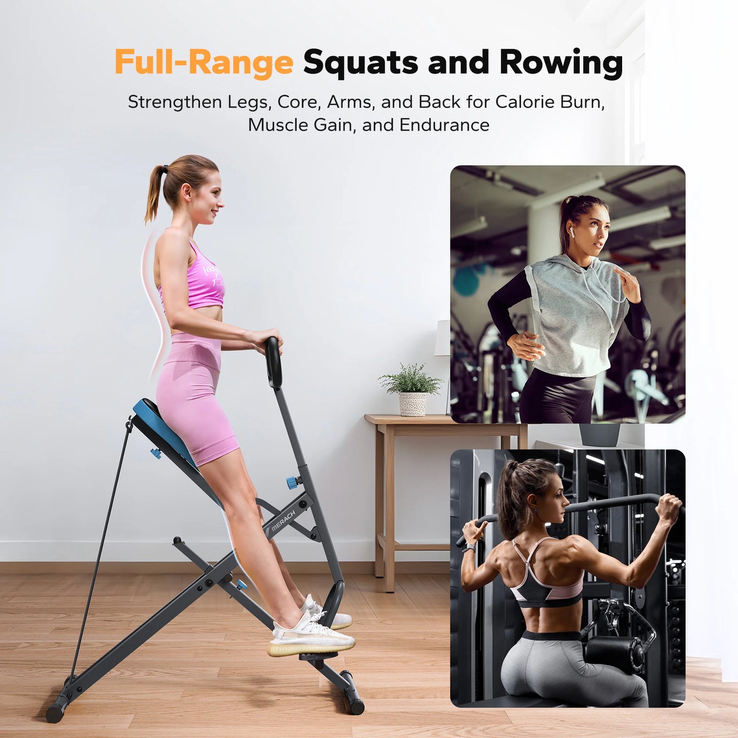 Merach Squat Machine 2 in 1 Squat Rowing Machine Foldable Exercise Equipment Glute Trainer for Home Fitness