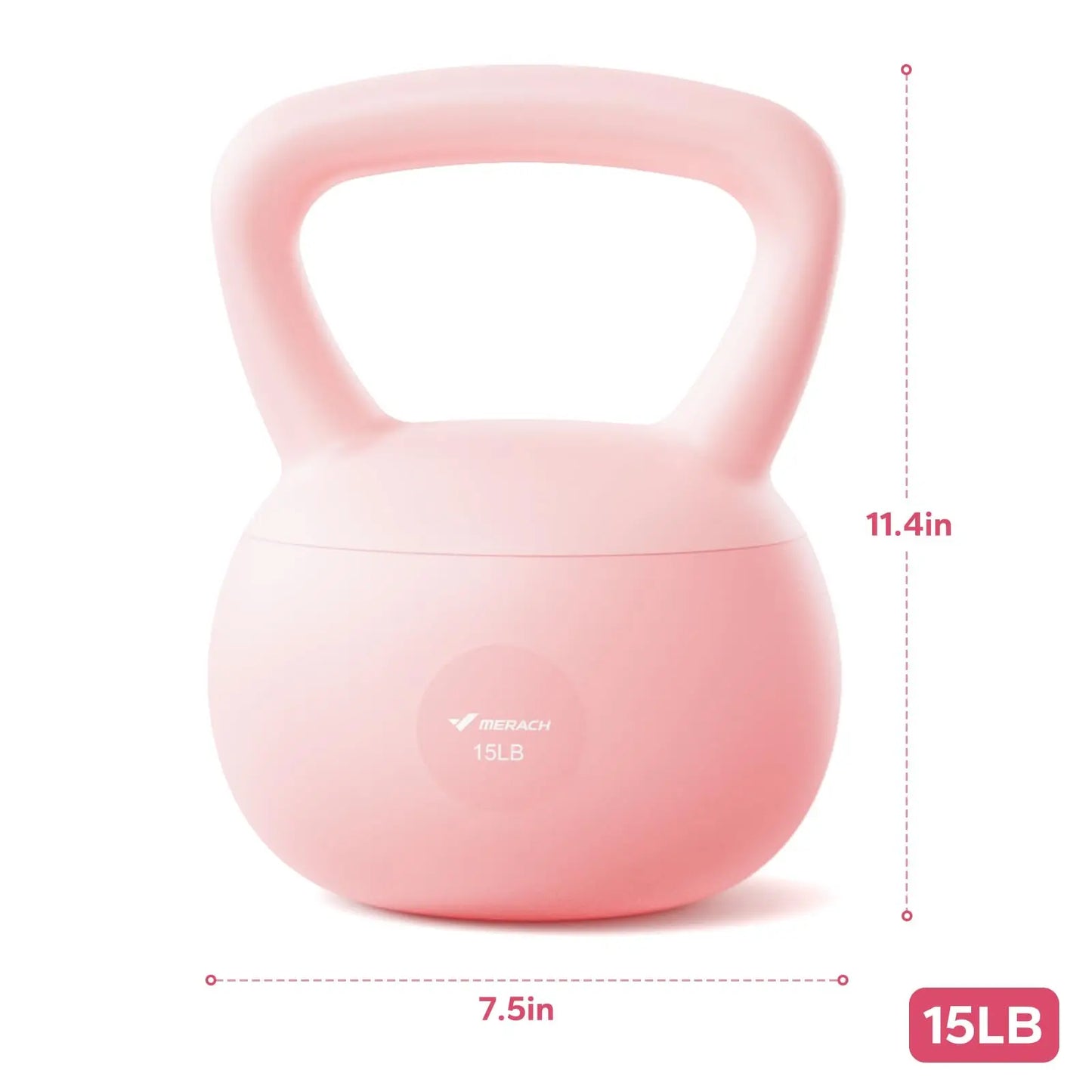 Merach Soft Kettlebell with Non-Slip Wide Grip Handle Cushioned Base Filled with Fine Mineral Sand Available in Pink 15lbs or Blue 25lbs