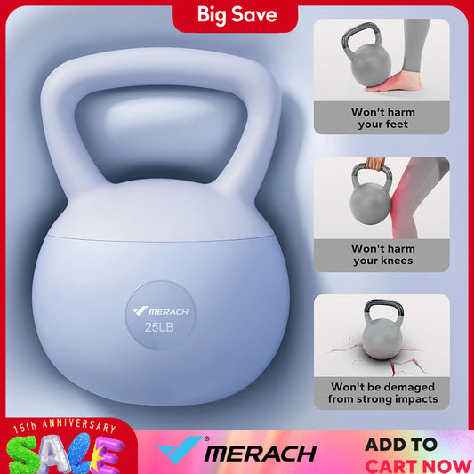 Merach Soft Kettlebell with Non-Slip Wide Grip Handle Cushioned Base Filled with Fine Mineral Sand Available in Pink 15lbs or Blue 25lbs