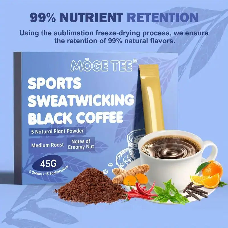 MOGE TEE Sports Black Coffee, Long Pepper & Turmeric, 15 Packets, Cold Brew