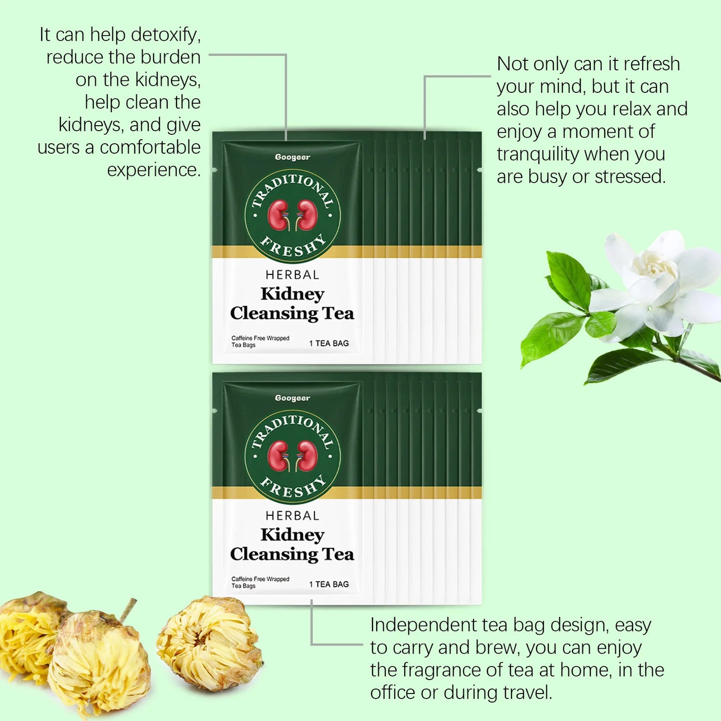 Googeer 20pcs Kidney Detox Tea Herbal Detoxify Cleaning Enhance Immune System Body Health Dietary Supplement Kidney Detoxify Tea