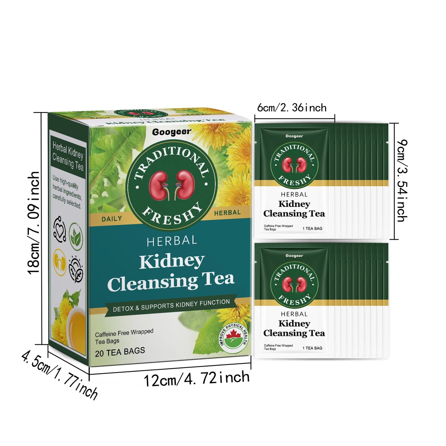 Googeer 20pcs Kidney Detox Tea Herbal Detoxify Cleaning Enhance Immune System Body Health Dietary Supplement Kidney Detoxify Tea