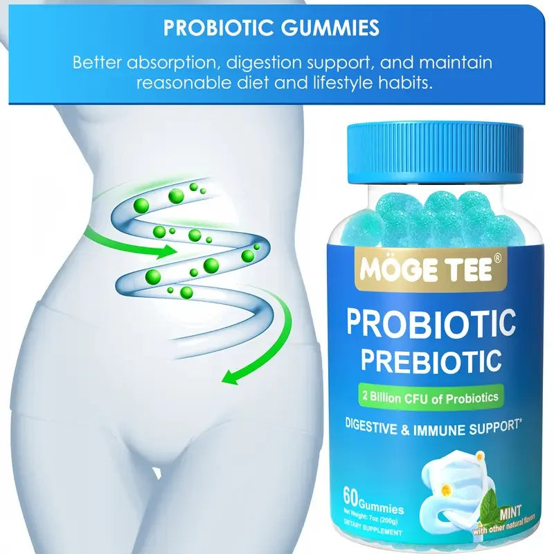 60 Count Probiotic Prebiotic Gummies - 2 Billion CFU Chewable Probiotics for Digestive & Immune Support 18 Mon
