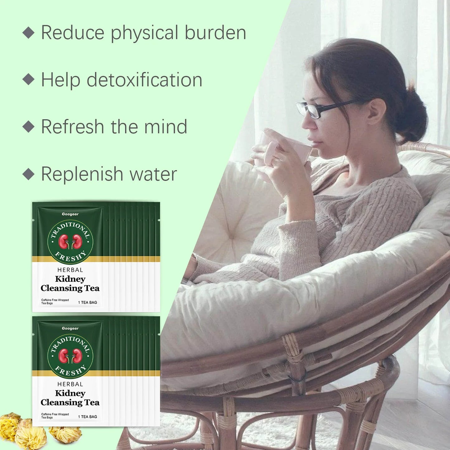 Googeer 20pcs Kidney Detox Tea Herbal Detoxify Cleaning Enhance Immune System Body Health Dietary Supplement Kidney Detoxify Tea