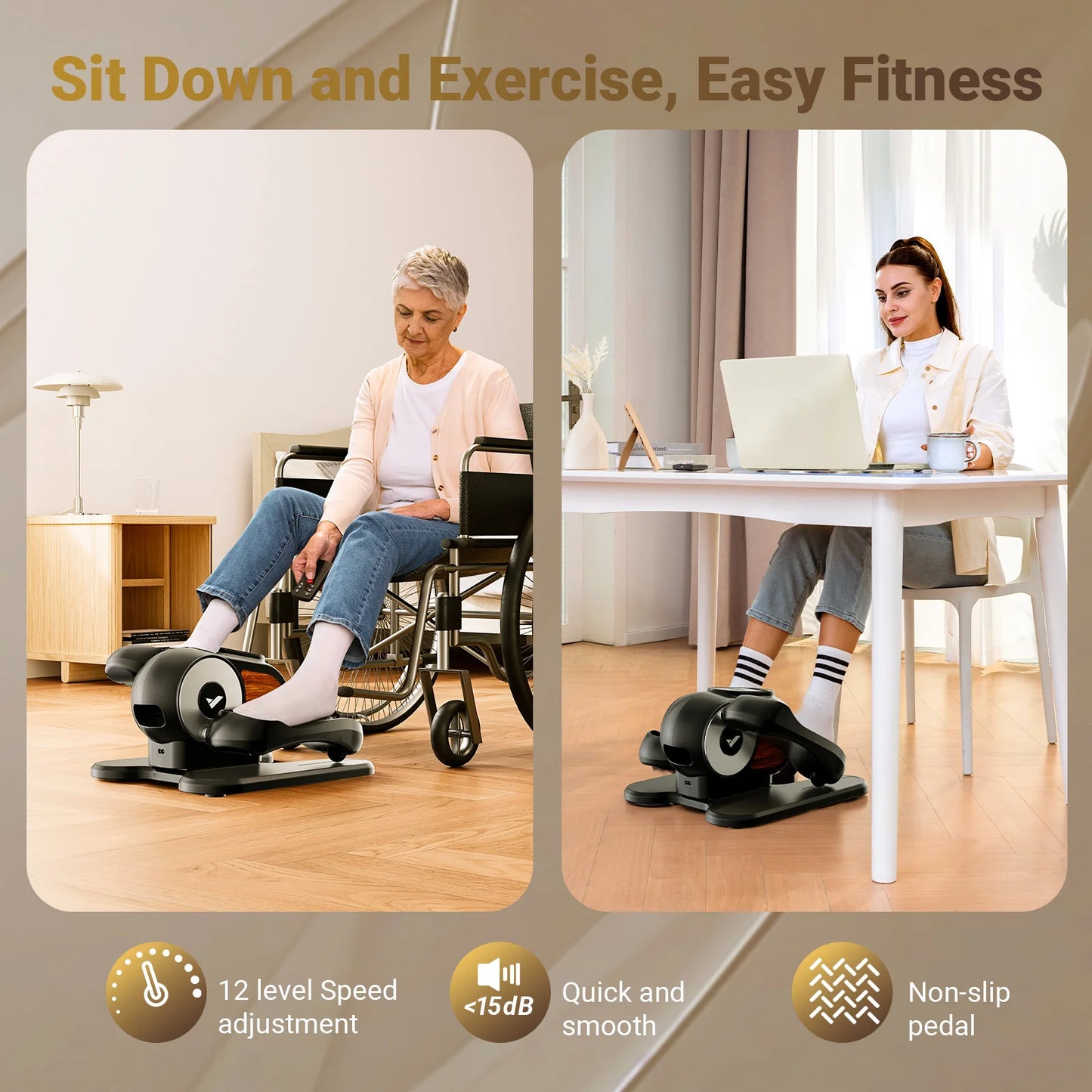 MERACH Under Desk Elliptical Leg Exerciser Electric for Seniors Remote Control&Adjustable Speeds Portable Seated Pedal Exerciser