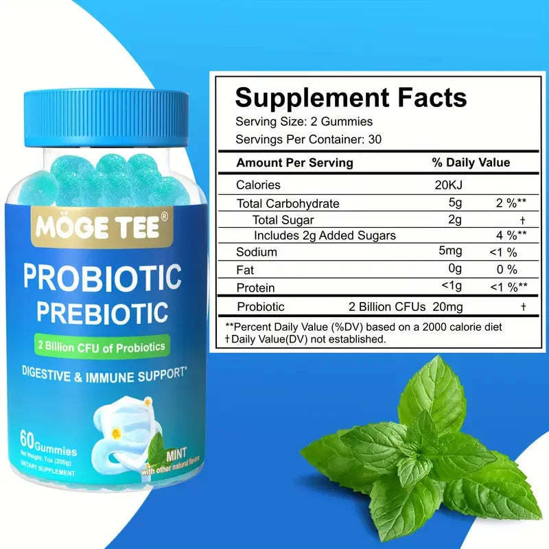 60 Count Probiotic Prebiotic Gummies - 2 Billion CFU Chewable Probiotics for Digestive & Immune Support 18 Mon