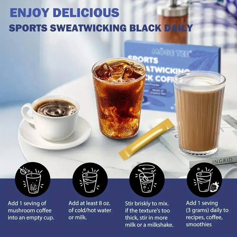 MOGE TEE Sports Black Coffee, Long Pepper & Turmeric, 15 Packets, Cold Brew