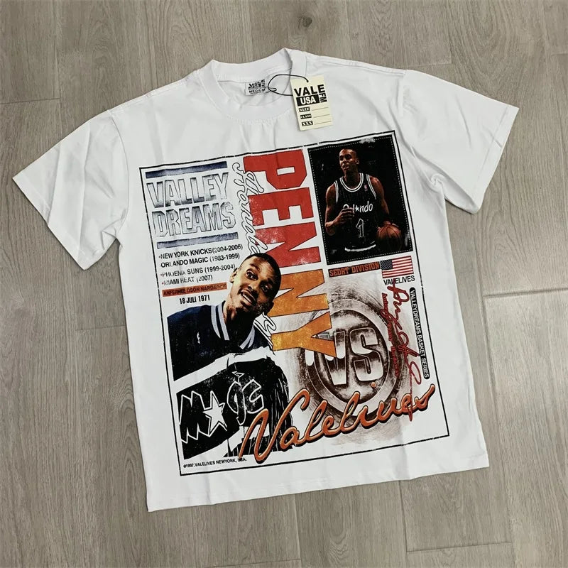 25SS Summer New VALLEY T-Shirts American Washed Pure Cotton Vale Hot Drill Letter Short Sleeve