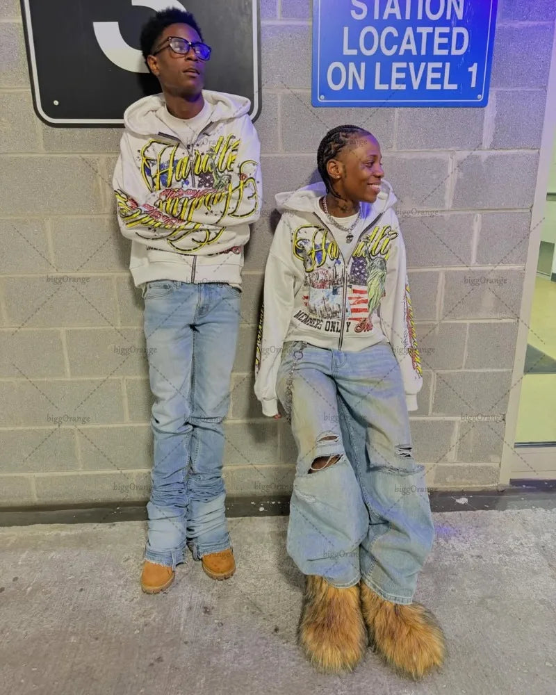 New Hip-hop Trendy Y2K Streetwear American Retro Letter Print Oversized Sweatshirt Men Harajuku Colorful Casual Hoodie Women