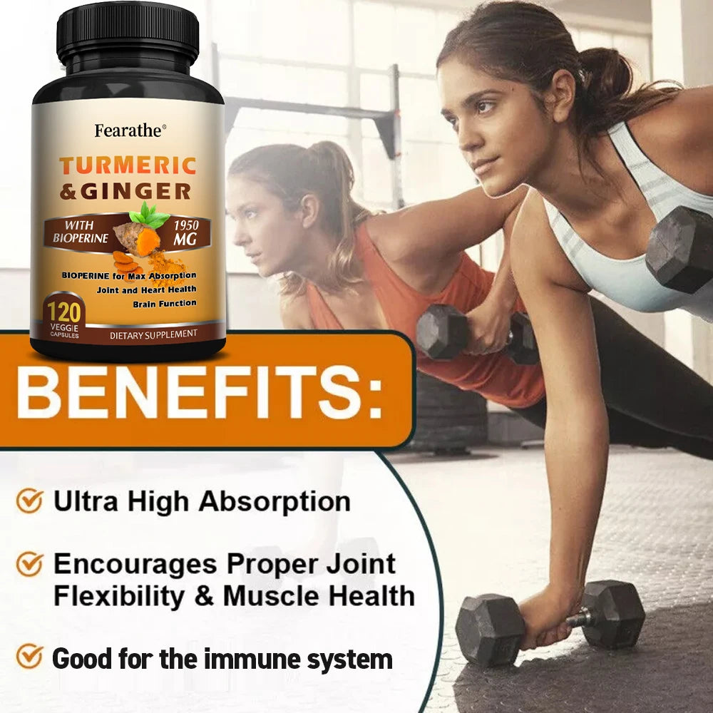 Turmeric Ginger Capsules with BioPerine 1950 Mg for Joint and Heart Support