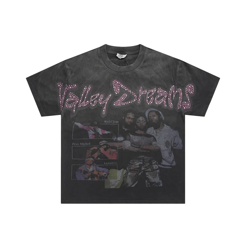 25SS Summer New VALLEY T-Shirts American Washed Pure Cotton Vale Hot Drill Letter Short Sleeve