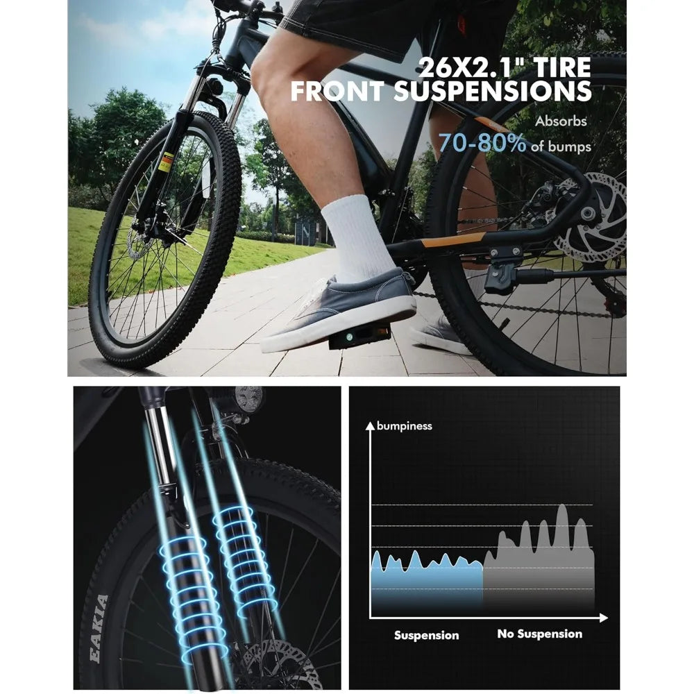Electric Bike 21 Speed Mountain Lightweight Ebike with Peak 750W Brushless Motor 375Wh Removable Battery