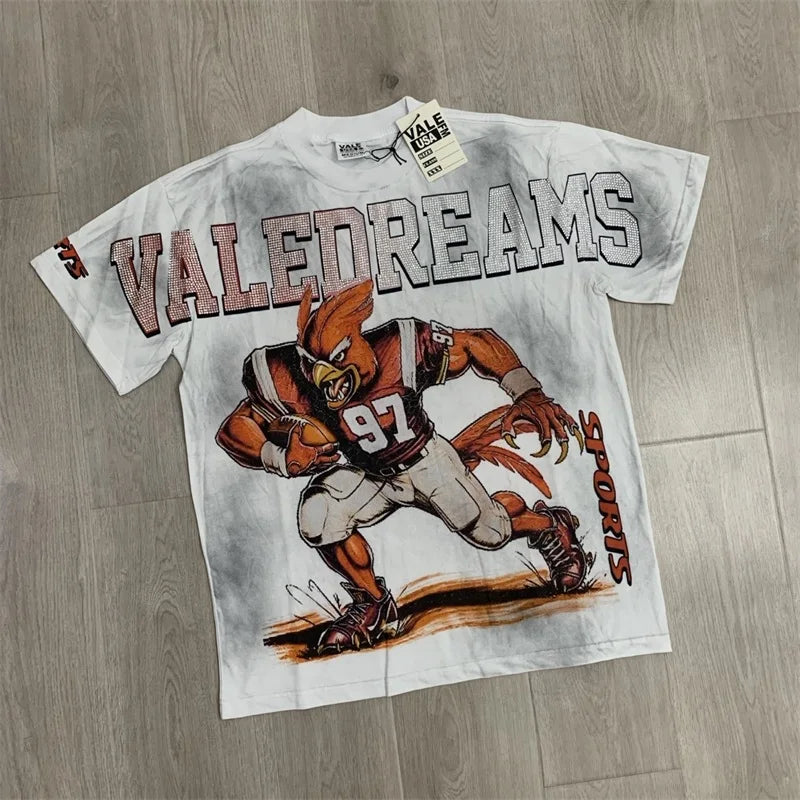 25SS Summer New VALLEY T-Shirts American Washed Pure Cotton Vale Hot Drill Letter Short Sleeve