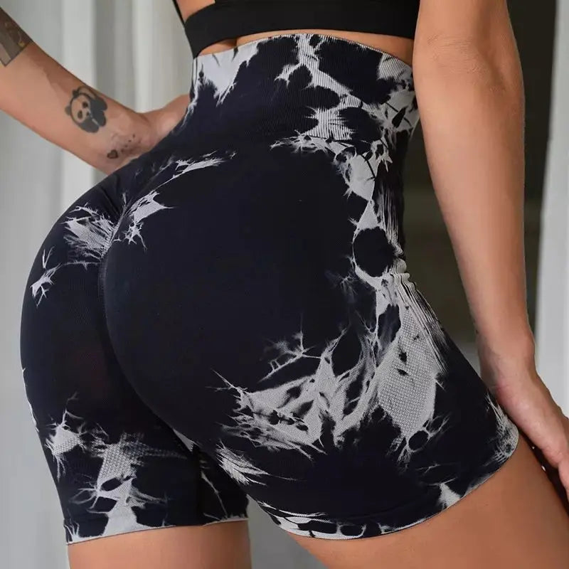 Tie-Dye Yoga Shorts for Women High Elastic Gym Shorts Push Up Sports Shorts Running Workout Fitness Women Short Sports Leggings