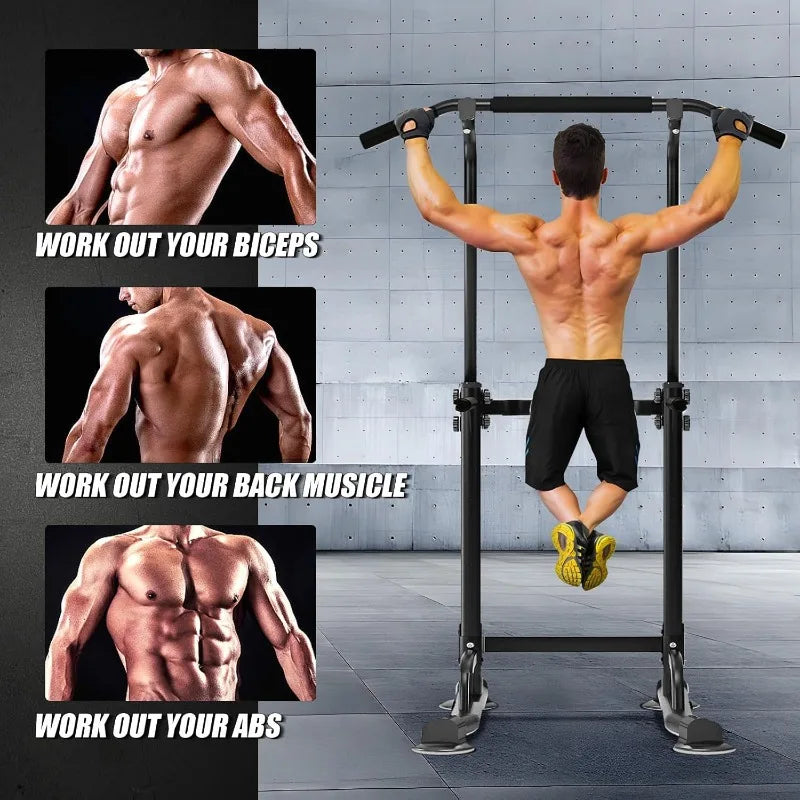 soges Power Tower Pull Up Bar Station, Free Standing Pull Up Rack Dip Station for Home Gym, Height Adjustable Home Strength
