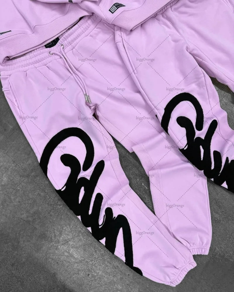 Black Purple Men Clothing Sports Set American New Letter Oversized Hoodies Street Hip Hop Retro Loose Sport Pants