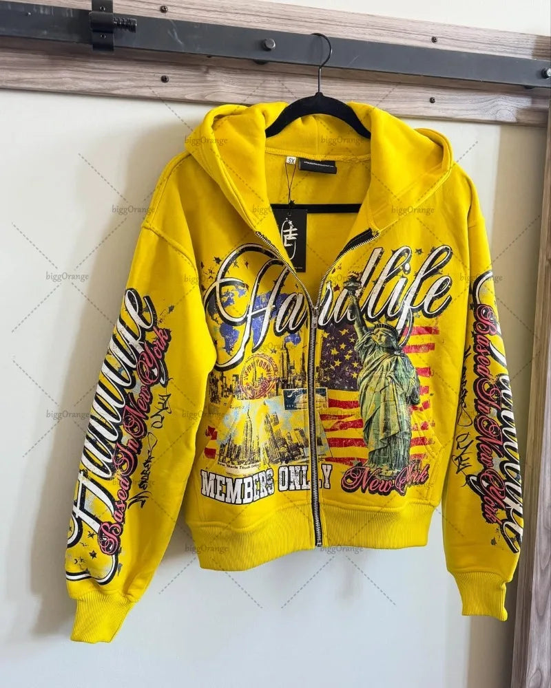 New Hip-hop Trendy Y2K Streetwear American Retro Letter Print Oversized Sweatshirt Men Harajuku Colorful Casual Hoodie Women