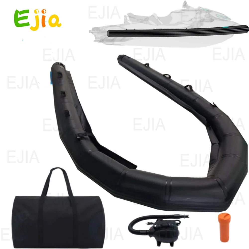 Inflatable Jet Ski Fender | Protective Bumper Kit for Jet Ski | 325 x 178 x 20 cm | Black Motorboat Rib Pontoon