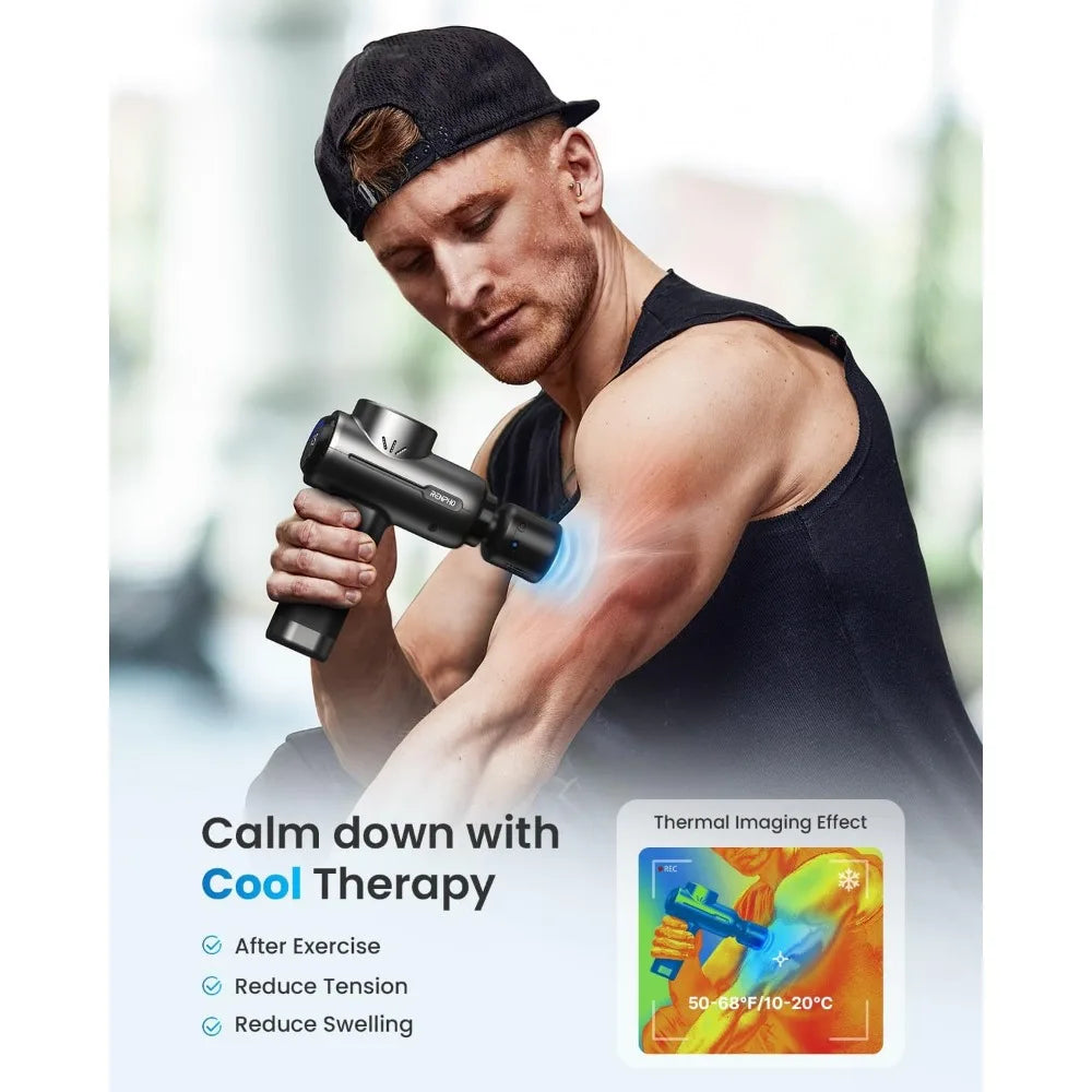 Massage gun with hot and cold, deep tissue percussion muscle massage gun portable Bluetooth and charging stand