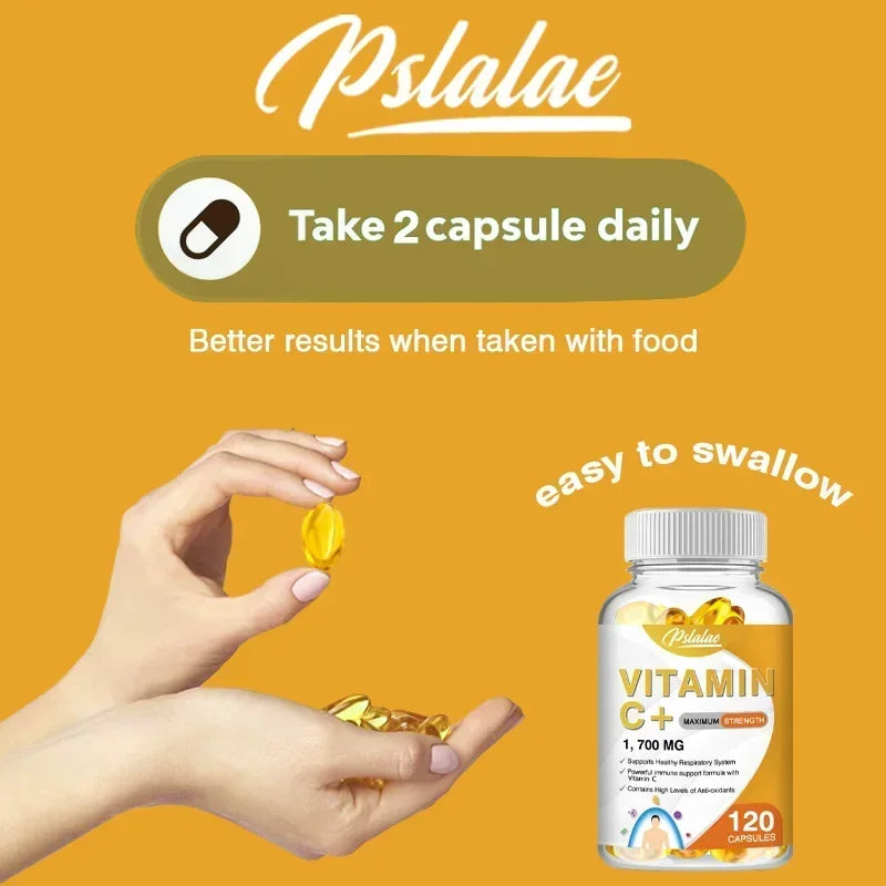 Vitamin C Capsules 1700 Mg - Supports A Healthy Immune System and Antioxidant Protection, Boosts Collagen Production Vegan