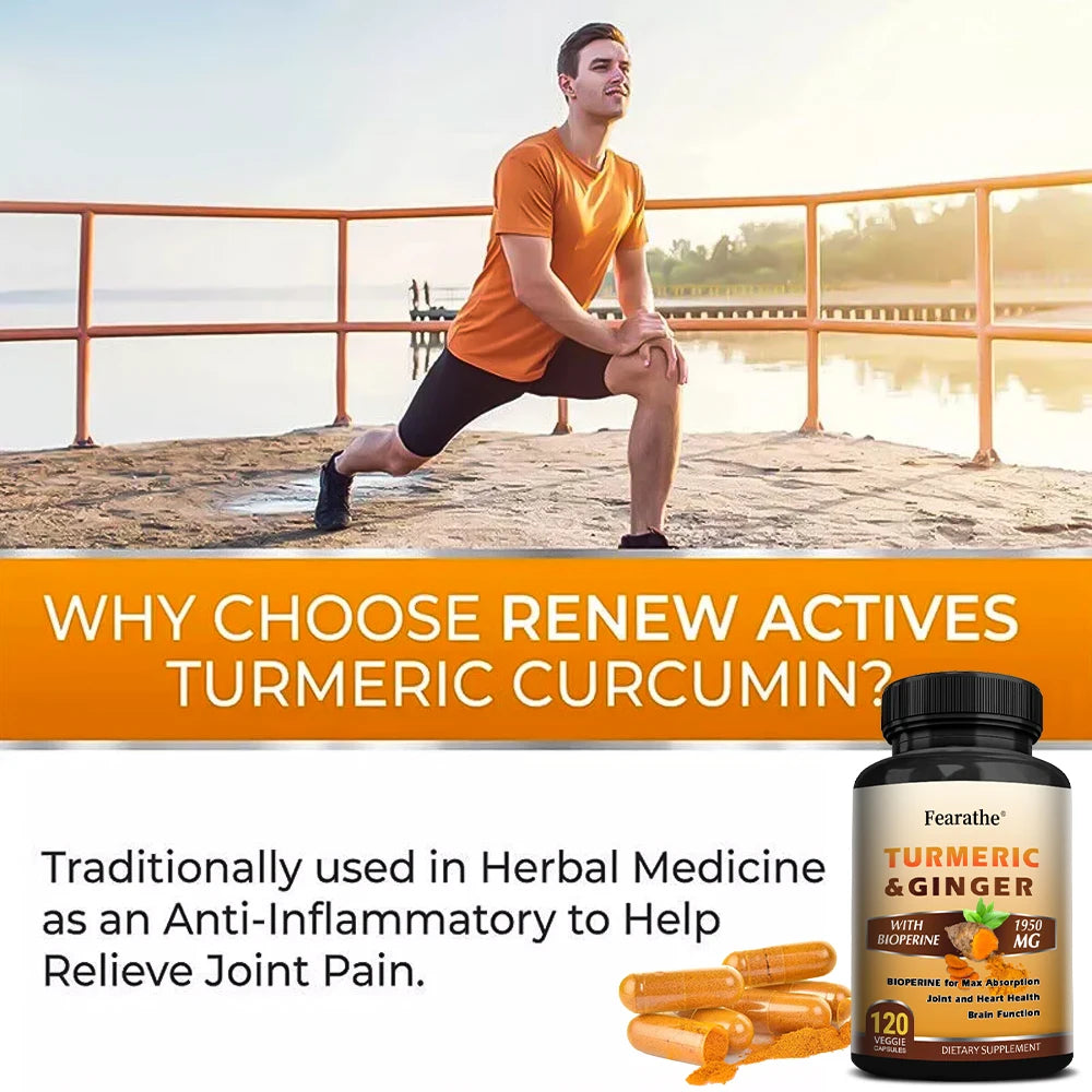 Turmeric Ginger Capsules with BioPerine 1950 Mg for Joint and Heart Support